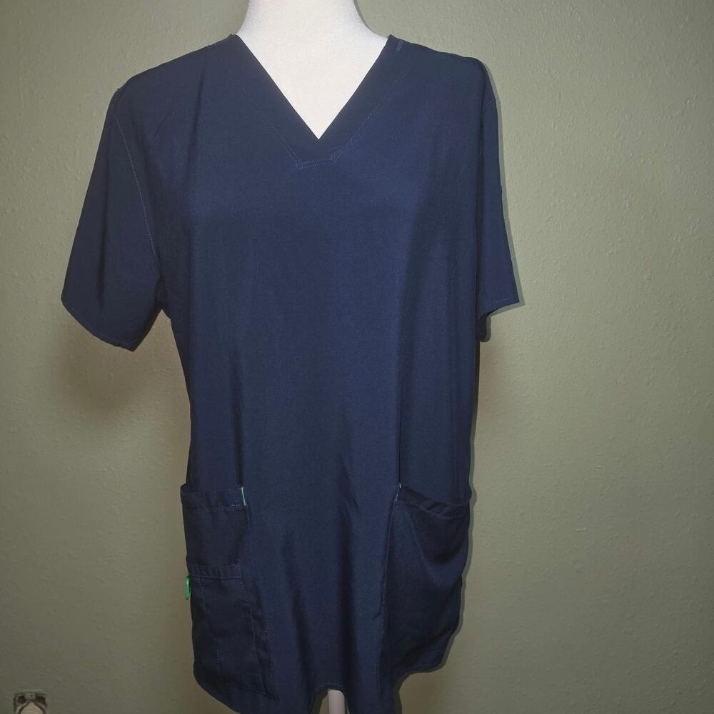 Carhartt Force Mens Large Navy Blue V-Neck Scrub Top Short Sleeve